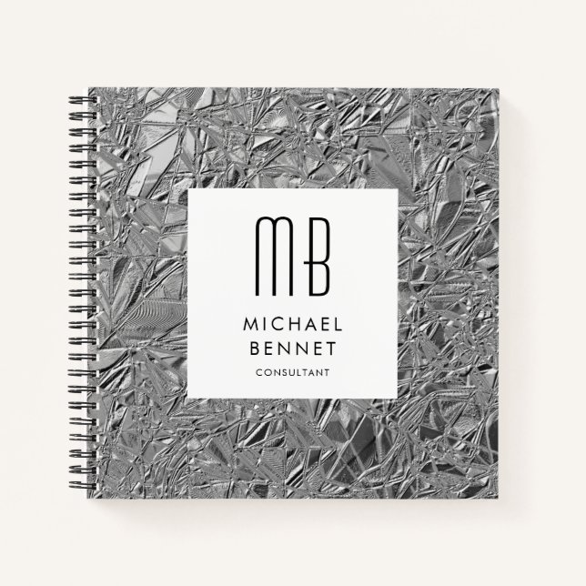 Cuaderno Negocios Monogramados de Silver Metallic (Anverso)