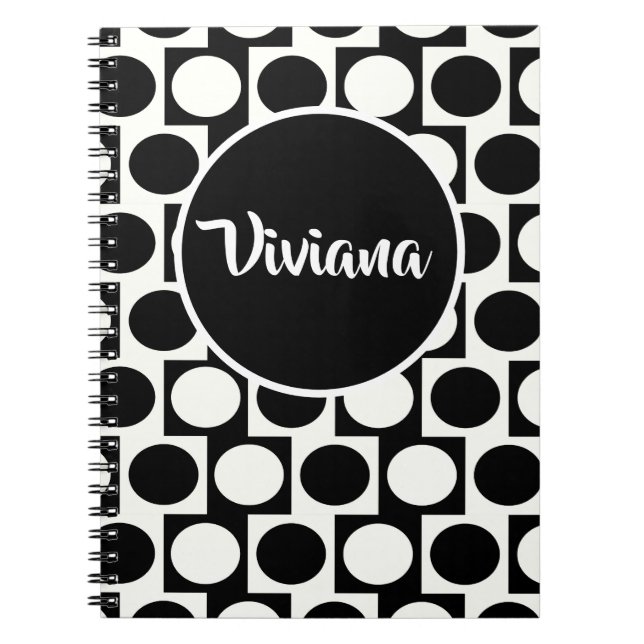 Cuaderno Negrita Geométrica Círculos Blancos Negros Cuadrad (Frente)