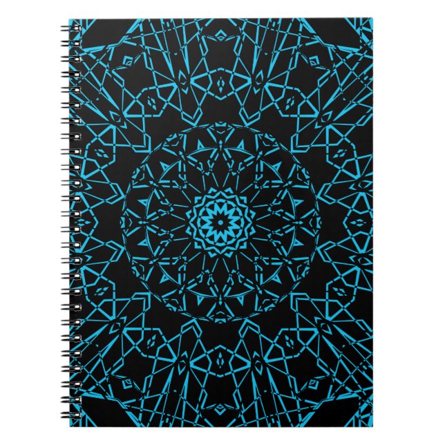 Cuaderno Negro abstracto líneas de red de araña modernas az (Frente)