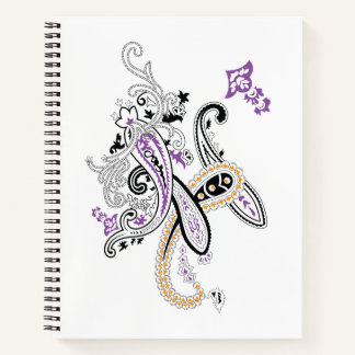 Cuaderno Negro Blanco Púrpura Naranja Ornate Paisley