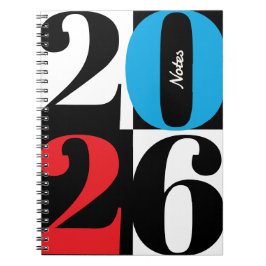 Cuaderno Negro Blanco Rojo Cyan Negrita Año Bloque de Color
