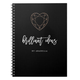 Cuaderno Negro brillante de las ideas el   con la joya en