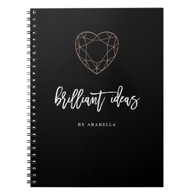 Cuaderno Negro brillante de las ideas el | con la joya en (Frente)