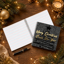 Cuaderno Negro Brillante Dorado Feliz Navidad Feliz Año Nue