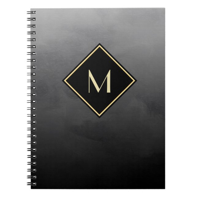 Cuaderno Negro Cepillado Elegante Con Monograma De Oro Simp (Frente)