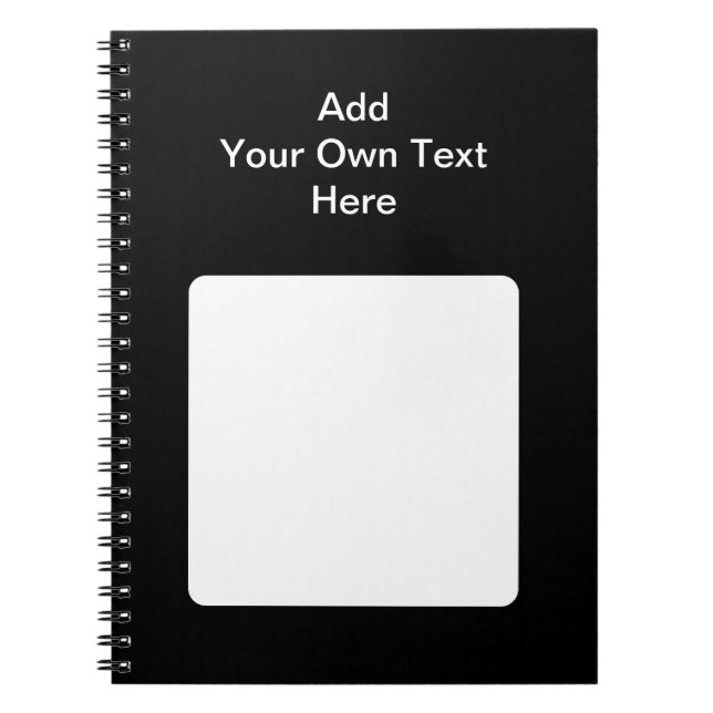Cuaderno Negro con área blanca y texto Personalizado. (Frente)