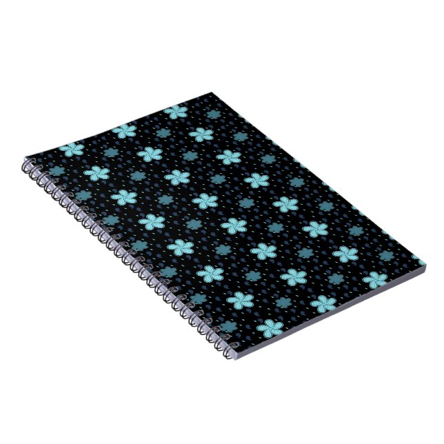 Cuaderno Negro con azul Paisley Flores iPhone 16 Funda (Lado Derecho)