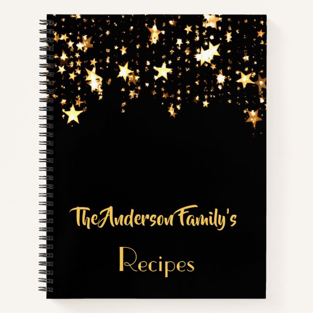 Cuaderno Negro con estrella dorada Carta de recetas familia (Anverso)