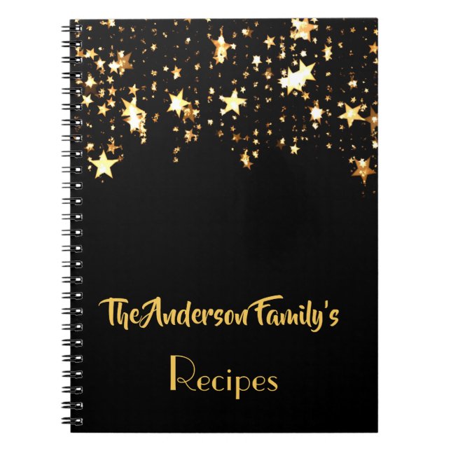 Cuaderno Negro con estrella dorada Carta de recetas familia (Frente)