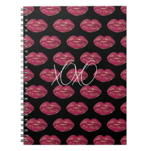 Cuaderno Negro con Labios Rojos XOXO