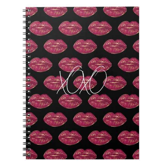 Cuaderno Negro con Labios Rojos XOXO (Frente)