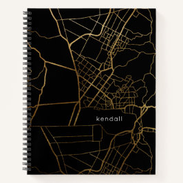 Cuaderno Negro con Mapa y Nombre de Oro