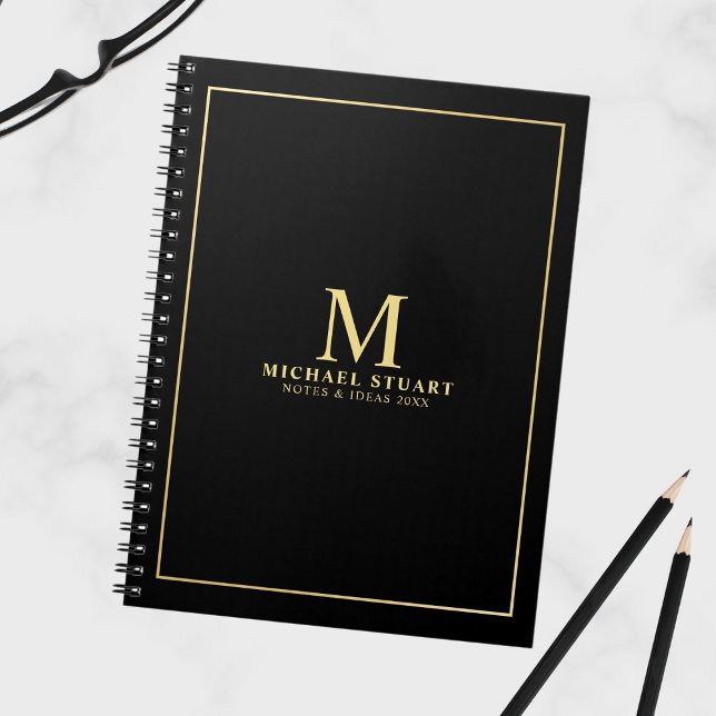 Cuaderno Negro con Monograma y nombre personalizados Gold (Subido por el creador)