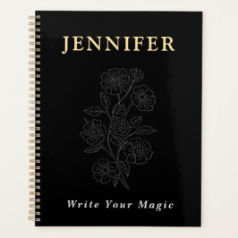 Cuaderno negro con nombre personalizado – Elegante