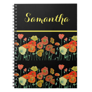 Cuaderno negro de flores de amapola naranja