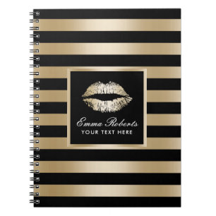 Cuaderno Negro de lujo de los labios modernos del oro y