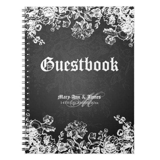 Cuaderno Negro del Flourish del Victorian del Guestbook de (Frente)