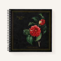 Cuaderno Negro Elegante Camelia Japónica