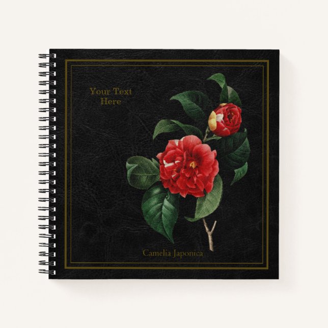 Cuaderno Negro Elegante Camelia Japónica (Anverso)