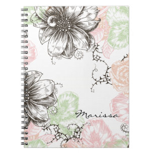 Cuaderno Negro gráfico del rosa de las flores del vintage