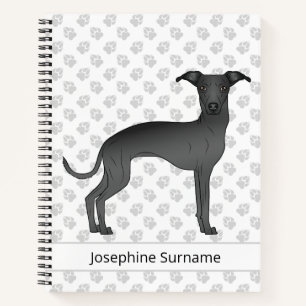 Cuaderno Negro Italiano Greyhound Cute Perro con texto Pers