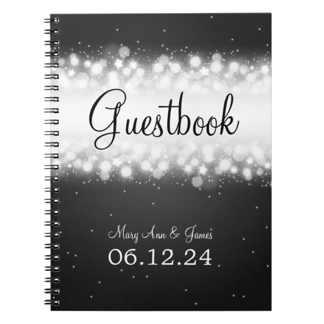 Cuaderno Negro mágico de la chispa del Guestbook de la boda (Frente)