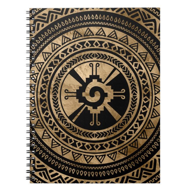 Cuaderno Negro maya y oro del símbolo de Hunab Ku (Frente)