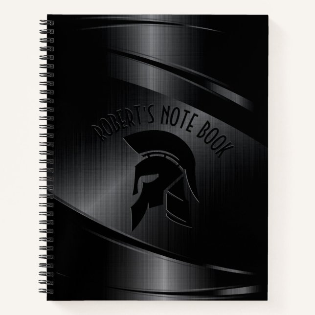 Cuaderno Negro Metálico Aspecto Romano Casco Personalizado  (Anverso)
