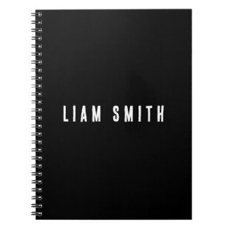 Cuaderno negro moderno con monograma de nombre per