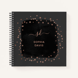Cuaderno Negro moderno con puntos de oro falsos Rosas