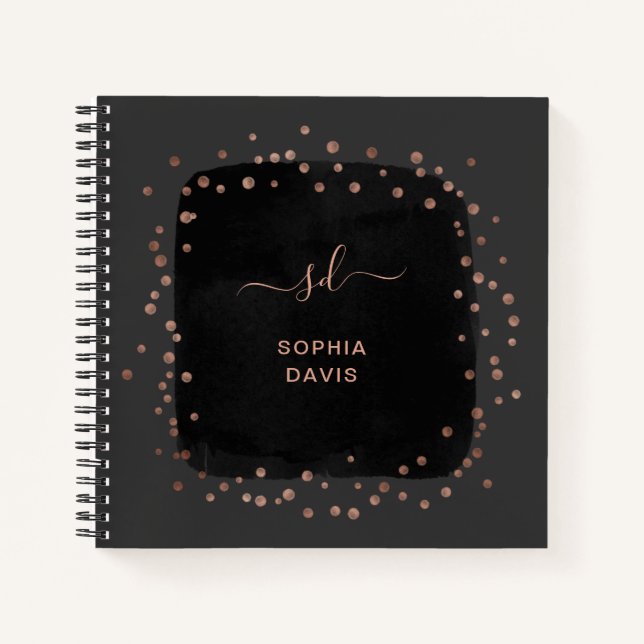 Cuaderno Negro moderno con puntos de oro falsos Rosas (Anverso)