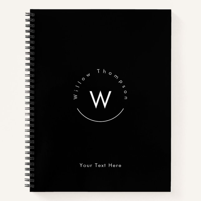Cuaderno Negro moderno minimalista monogramado (Anverso)