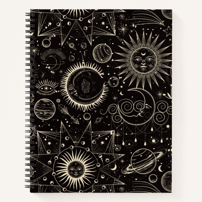 Cuaderno Negro Moderno Mínimo Universo Ilustrativo (Anverso)