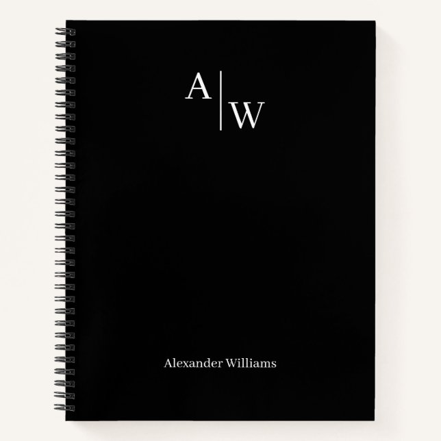 Cuaderno negro moderno profesional 2 monograma ini (Anverso)