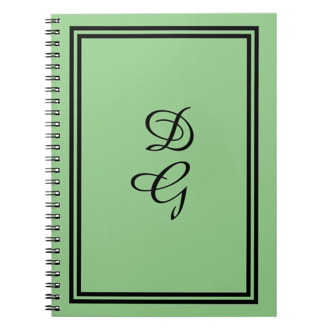 Cuaderno Negro monogramado sobre verde menta, Lulumama coin (Frente)