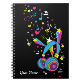 Cuaderno Negro Personalizado Auriculares Notas Mus