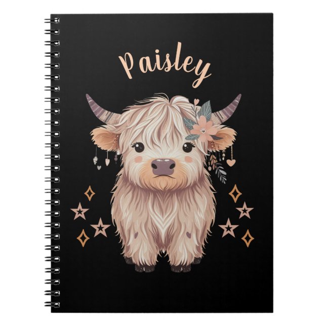 Cuaderno negro personalizado de vaca Highland lind (Frente)