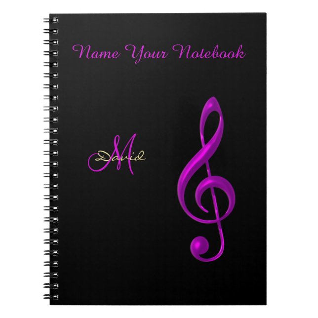 Cuaderno negro personalizado del Clef de la música (Frente)