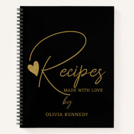 Cuaderno Negro Personalizado Y Oro Hecho Con Receta De Amor
