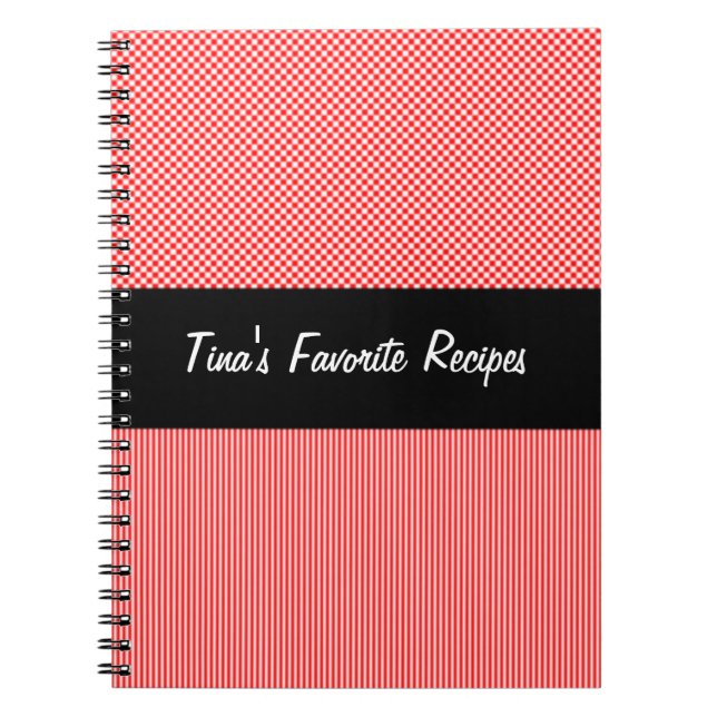 Cuaderno negro, rojo, y blanco de la receta (Frente)