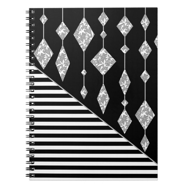 Cuaderno Negro y blanco, abstracto, geométrico, simple, esc (Frente)