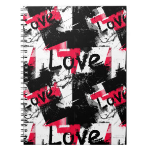 Cuaderno Negro y blanco con manchas rojas patrón de amor