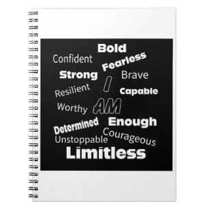 Cuaderno Negro y blanco motivacional en espiral audaz e ili