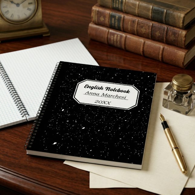 Cuaderno Negro y Blanco Tradicional Inglés Elegante Tapa Du (Costomazable Black And White Traditional English Notebook)