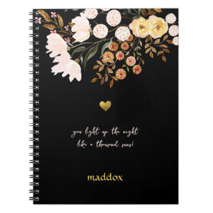 Cuaderno Negro y floral personalizado