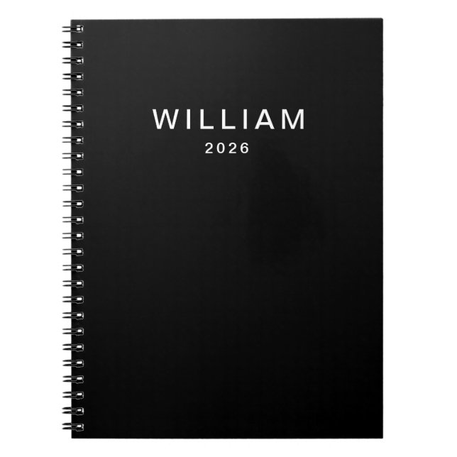 Cuaderno Negro y Monograma personalizados| Personalizado el (Frente)