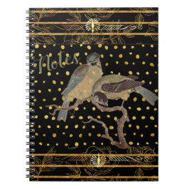 Cuaderno Negro y oro con pájaro