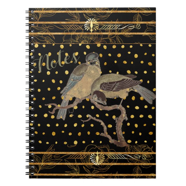 Cuaderno Negro y oro con pájaro (Frente)