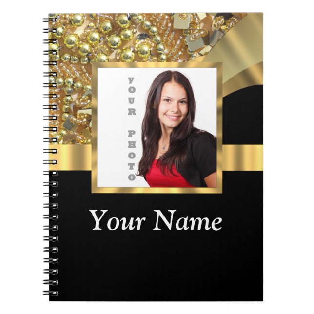 Cuaderno Negro y oro personalizado (Frente)
