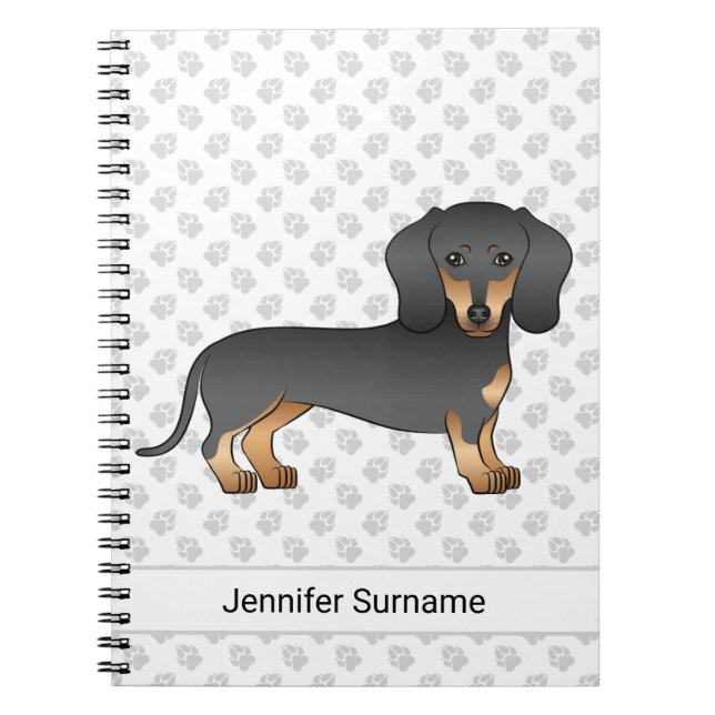 Cuaderno Negro Y Tan Corto Pelo Dachshund Perro Cuto Y Text (Frente)